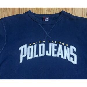 VTG Polo Ralph Lauren Jean Co. Embroidered Logo Sweatshirt Spell out Mens L
